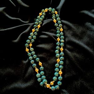 Teal and Gold Bead Strand